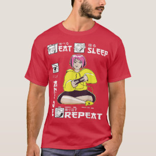 T-shirt Mangez Sleep Anime Répéter Girl jeu vidéo japonais