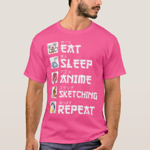 T-shirt Mangez Sleep Anime Sketat Répétition Kawaii Otaku