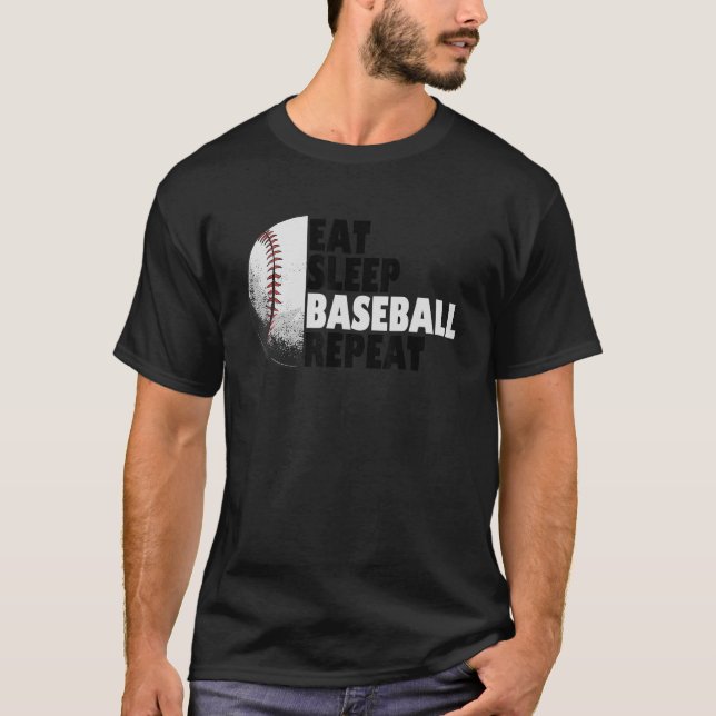 T-shirt Mangez Sleep Baseball Répéter Baseball Joueur Funn (Devant)