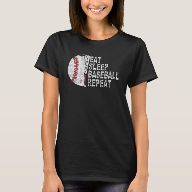 T-shirt Mangez Sleep Baseball Répétez Baseball Player Base (Devant)