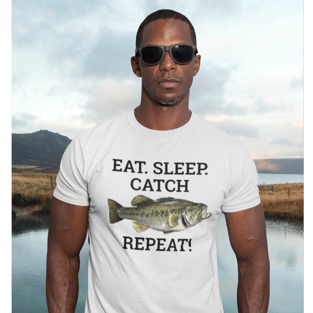 T-shirt Mangez Sleep Catch Grosse Bouche Basse Drôle Pêche (Funny fishing shirt for the bass fishing addict. A lunker largemouth bass. Eat. Sleep. FISH. Repeat!)