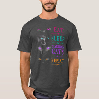 T-shirt Mangez Sleep Chats Répéter Funny Chat Guerrier drô