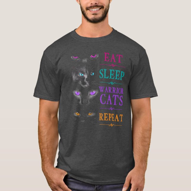 T-shirt Mangez Sleep Chats Répéter Funny Chat Guerrier drô (Devant)