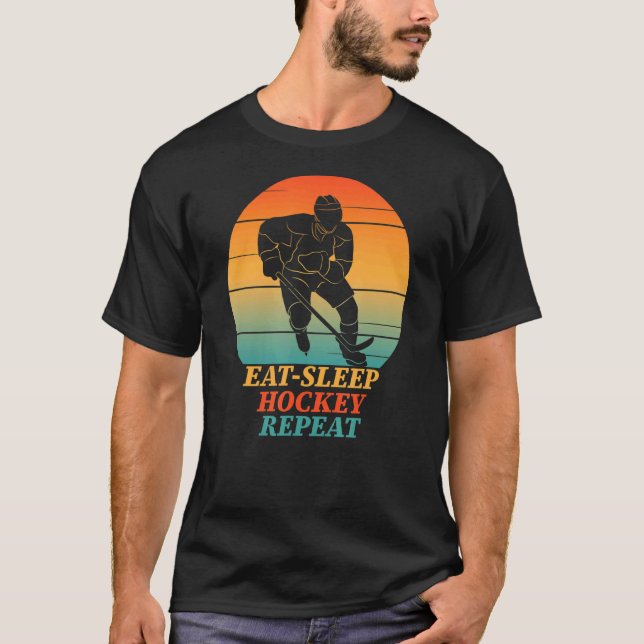 T-shirt Mangez Sleep Hockey Répéter Joueur de hockey sur g (Devant)