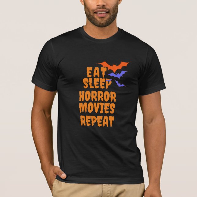 T-shirt Mangez Sleep Horror Movies Tee, Ventilateurs Hallo (Devant)