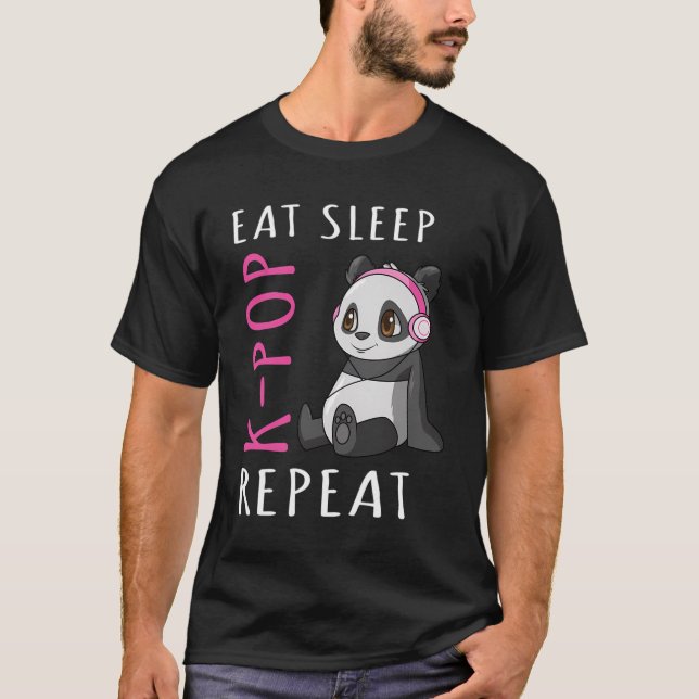 T-shirt Mangez Sleep K Pop Repeat K Pop Panda Don Pour Fem (Devant)