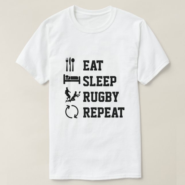 T-shirt Mangez Sleep Rugby Repeat Sport (Design devant)