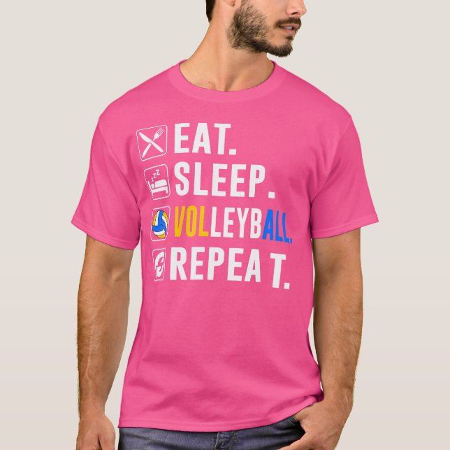 T-shirt Mangez Sleep Volleyball Répéter Funny Volleyball P (Devant)