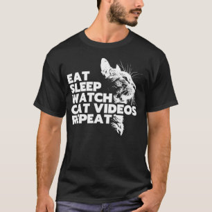 T-shirt Mangez Veille Chat Vidéos Répétez Chat mignon