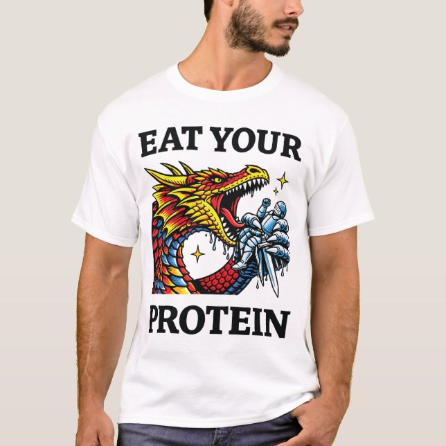 T-shirt Mangez vos protéines – Chevalier épique dévorant u (Devant)