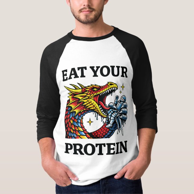 T-shirt Mangez vos protéines – Chevalier épique mangeant u (Devant)