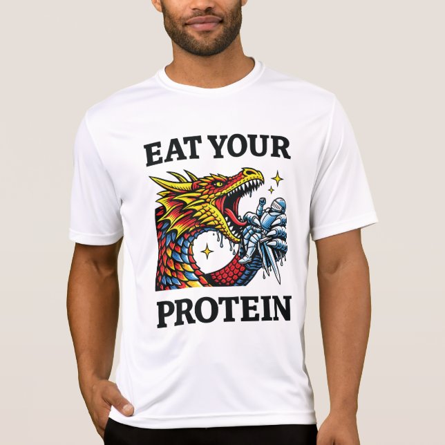 T-shirt Mangez vos protéines – Chevalier épique mangeant u (Devant)