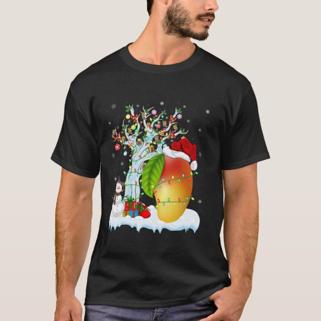 T-shirt Mango Fruit Xmas Éclairage Arbre Santa Hat Mango C (Devant)
