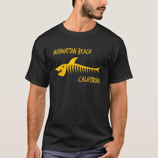 T-shirt Manhattan Beach California Shark Skeleton Amber Pr (Devant)