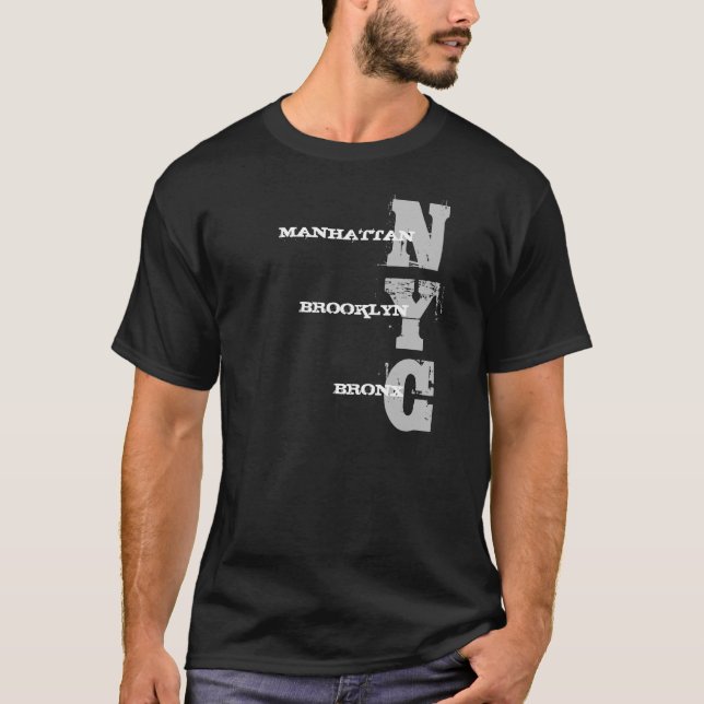 T-shirt Manhattan Brooklyn Bronx Nyc Texte Modèle noir (Devant)