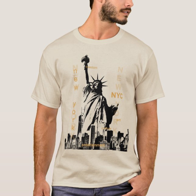 T-shirt Manhattan Nyc Liberty Statue Mens Sable Moderne (Devant)
