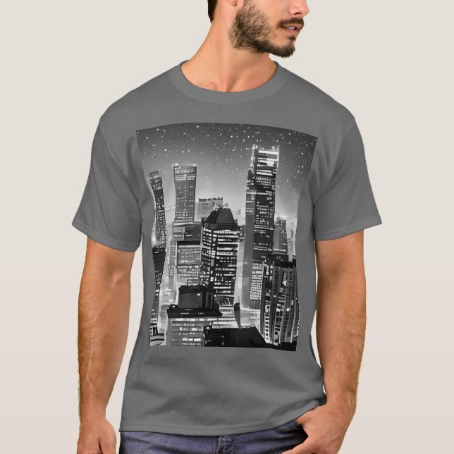 T-shirt Manhattan Under the Stars en noir et blanc (Devant)