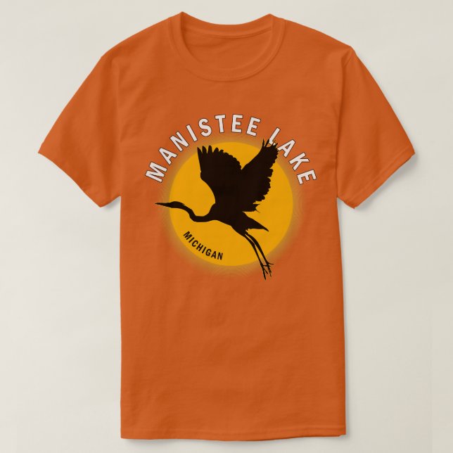 T-shirt Manistee Lake dans le Michigan Heron Sunrise (Design devant)