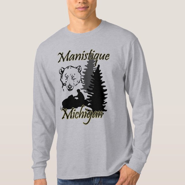 T-shirt Manistique Michigan Snowmobile Bear Grey (Devant)
