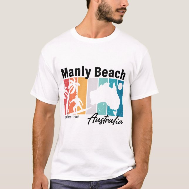 T-shirt Manly Beach Australie Vintage Retro Souvenirs 80s (Devant)