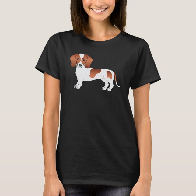 T-shirt Manteau de Piebald Rouge lisse Dachshund mignon ch (Devant)