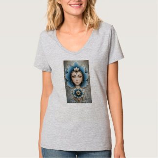 T-shirt Manteau en jean bleu et argenté à motif floral de