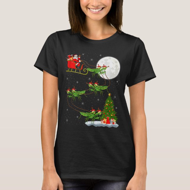 T-shirt Mantis Insect Santa Sleigh Flying Funny Magical Ch (Devant)