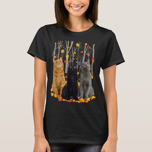 T-shirt Maple Cat Leaf Automne Bonjour Automne Funny Kitty (Devant)