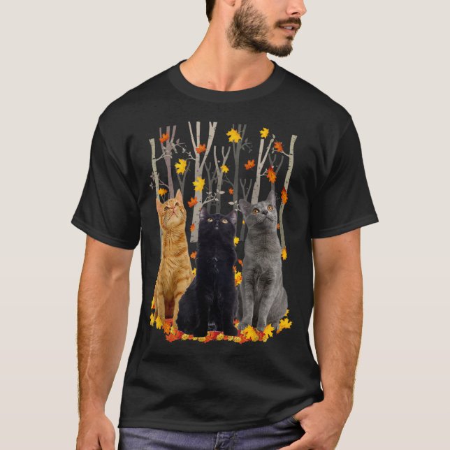 T-shirt Maple Cat Leaf Automne Bonjour Automne Funny Kitty (Devant)