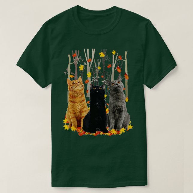 T-shirt Maple Cat Leaf Fall Tee Automne Saison Funny Kitty (Design devant)