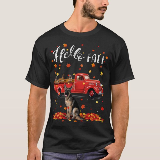 T-shirt Maple German Shepherd Leaf Automne Automne Rouge T (Devant)