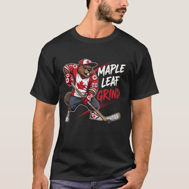 T-shirt Maple Leaf Grind - Castor canadien de hockey (Devant)
