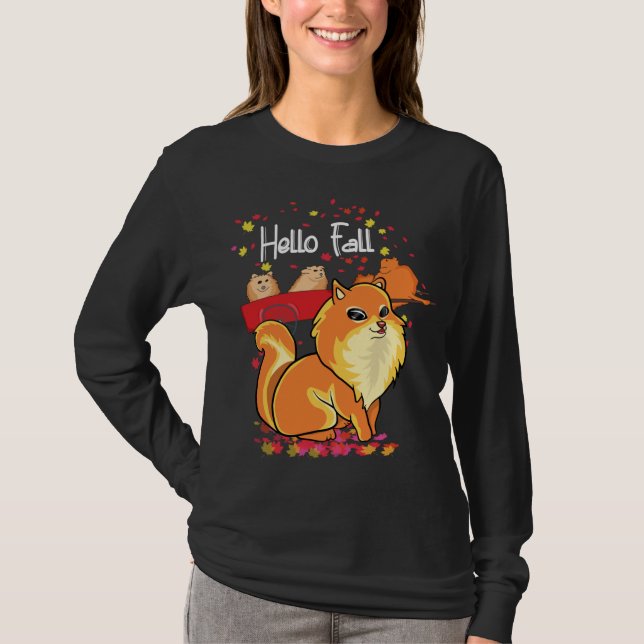 T-shirt Maple Pomeranian Amoureux de les chiens Feuille Ca (Devant)