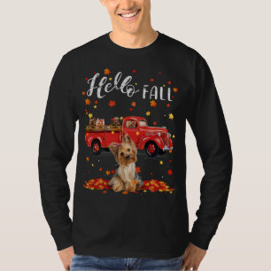 T-shirt Maple Yorkshire Terrier Doigt Leaf Automne Rouge T