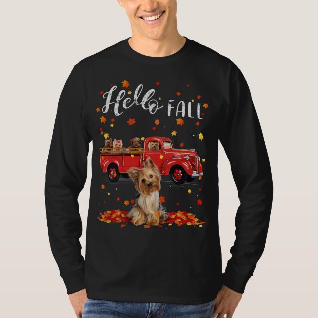 T-shirt Maple Yorkshire Terrier Doigt Leaf Automne Rouge T (Devant)