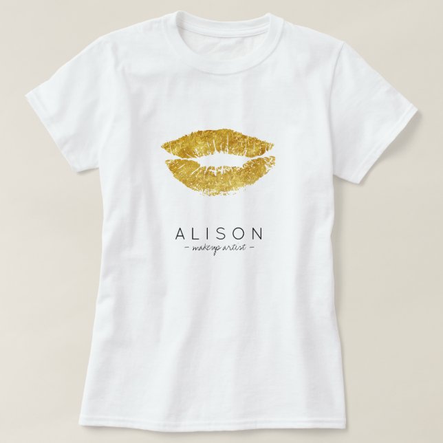 T-shirt Maquillage artiste et nom de salon or lips script (Design devant)