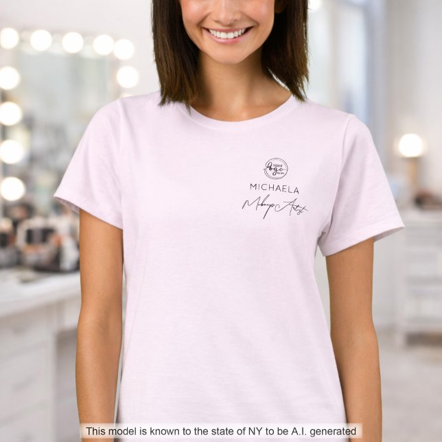 T-shirt Maquillage de logo de script rose Blush Staff (Créateur téléchargé)