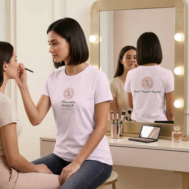 T-shirt Maquillage de Logo de Script Rose Blush Staff (Créateur téléchargé)