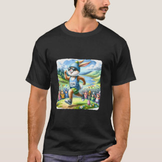 T-shirt Marathon De Lapin Avec Paysage Pittoresque Est