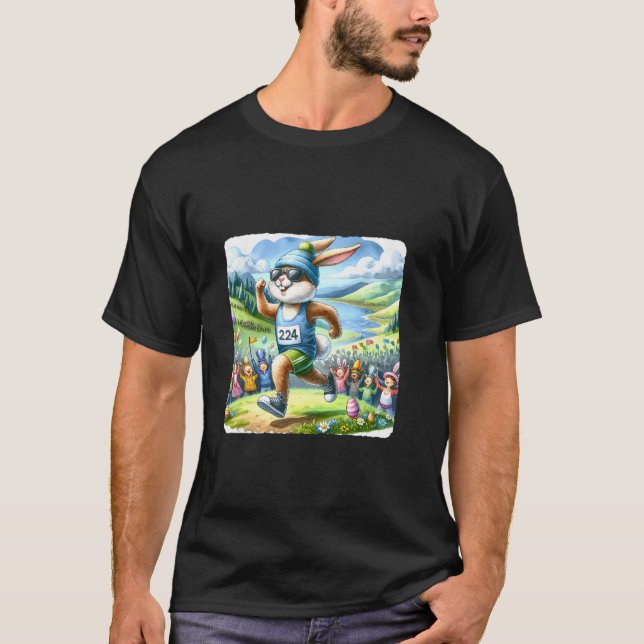 T-shirt Marathon De Lapin Avec Paysage Pittoresque Est (Devant)