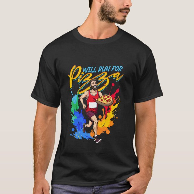 T-shirt Marathon Marathonien Course Courra Pour Pizza (Devant)