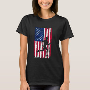 T-shirt Marathon Runner USA American Flag Race Running 4th