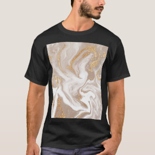 T-shirt Marbre liquide beige, art de la ligne dorée.