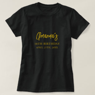 T-shirt Marbre noir et or Gratuit 16 Anniversaire