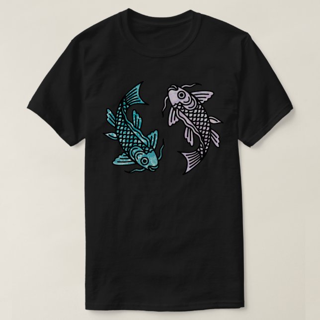 T-shirt Marbre rose et eau bleue Poisson Koi (Design devant)