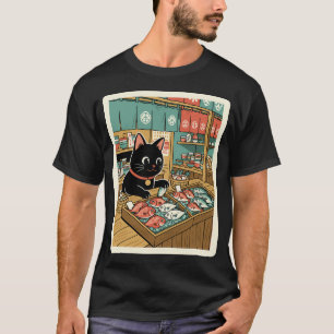 T-shirt Marché au poisson au chat noir illustration de sty