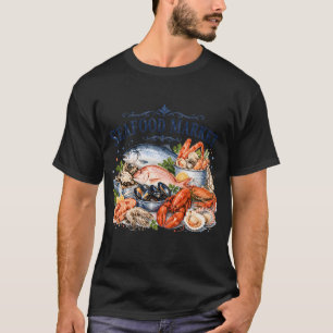 T-shirt Marché aux fruits de mer vintage aquarelle Foodie