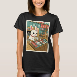 T-shirt Marché aux poissons de lapin Scène de magasin japo