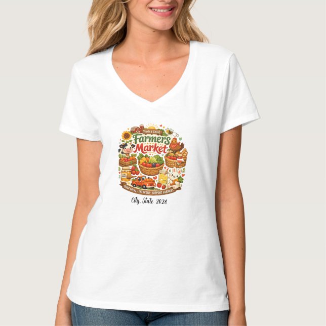 T-shirt Marché de Fermiers Mignon – Ferme Fraîche  (Devant)