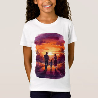 T-Shirt Marche en famille au coucher du soleil à l'aquarel